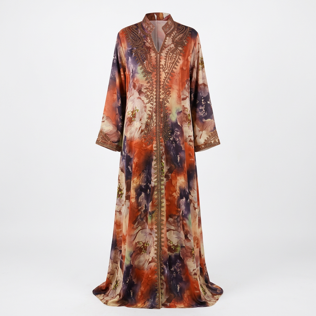 Rust floral ornate-trim abaya catalogue image