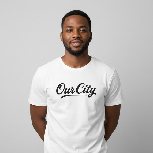 Our City Script Graphic Tee – Model Front View