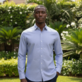 Nigerian model wearing Light Blue Classic Collar Shirt – Front View