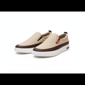 Men's Beige Woven-Texture Slip-On Sneaker – Ghost Mannequin Pair Front and Side View