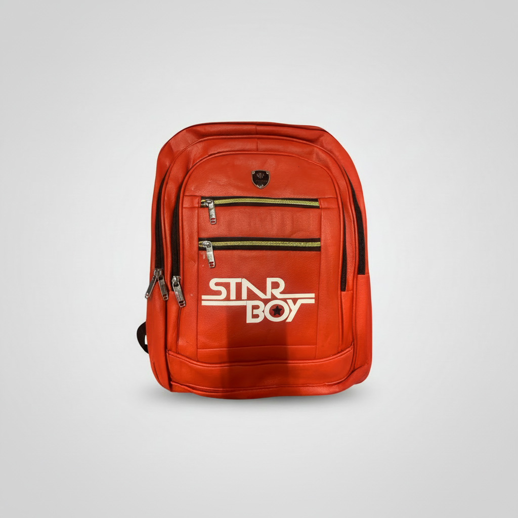 Front view of the orange school backpack
