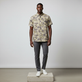 Khaki Rose Floral Print Short-Sleeved Shirt - Model Front