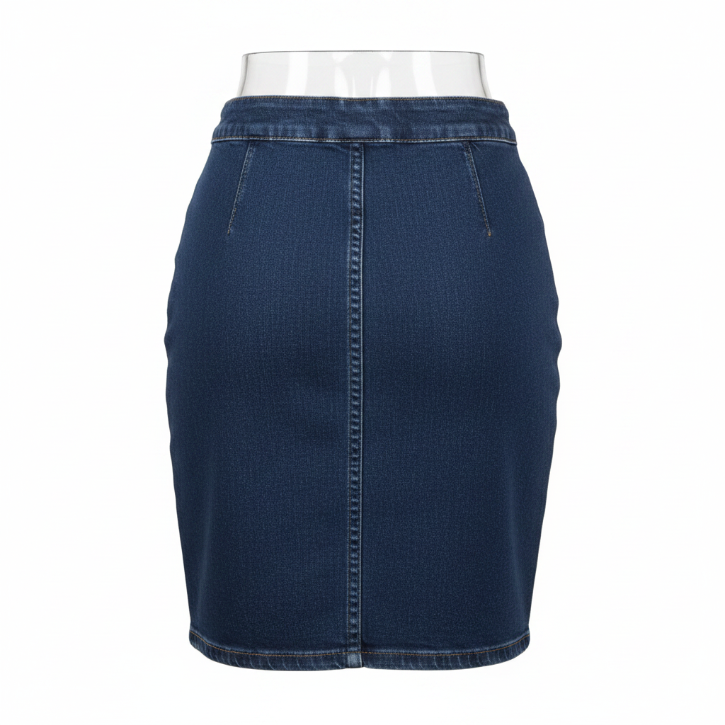 Dark Blue Distressed Denim Mini Skirt - Ghost Mannequin Back