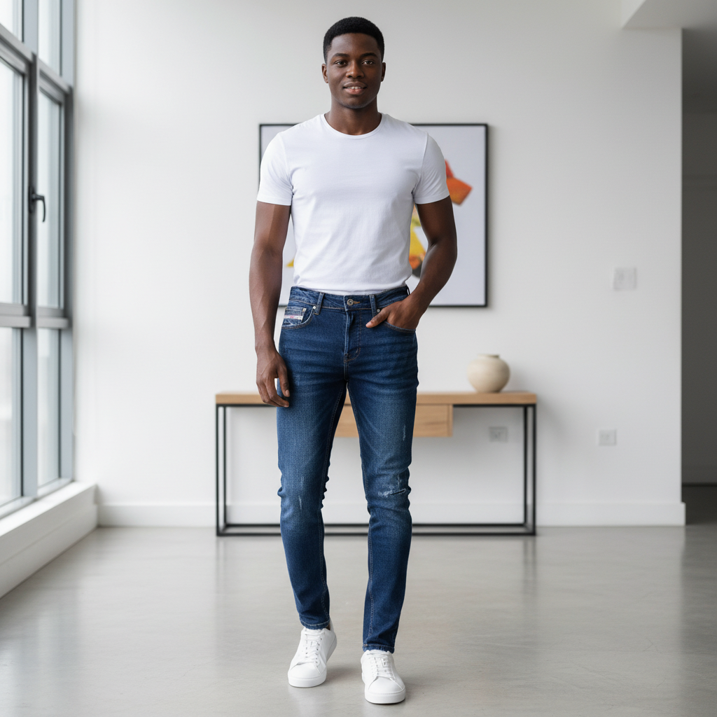 Model shot – Emmanuel Store Diesel Dark Navy Slim-Fit Distressed Jeans