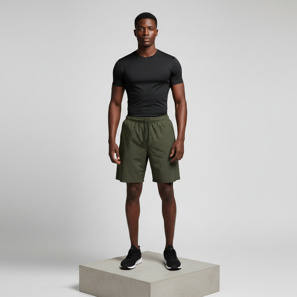 Olive Woven Athletic Shorts - Model Shot