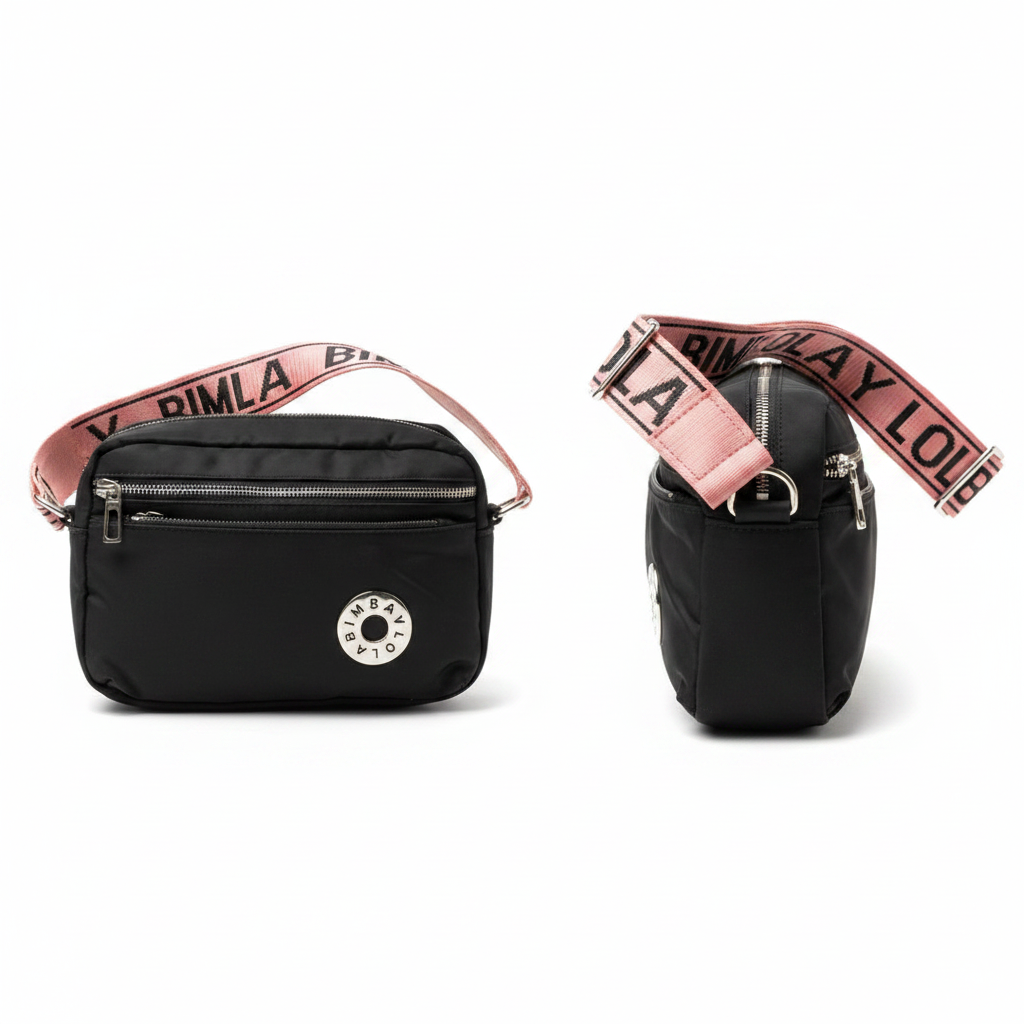 Bimba y Lola black crossbody bag ghost mannequin front and side view