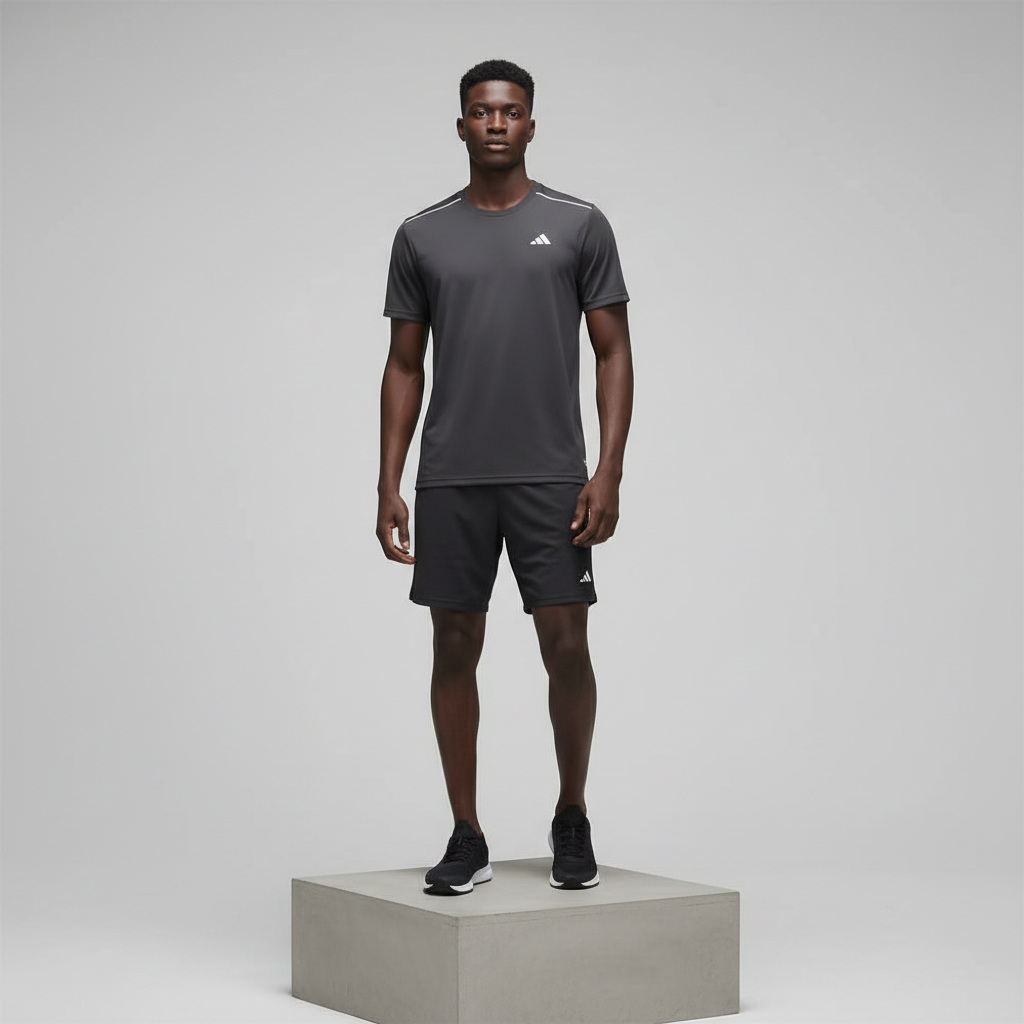 Dark Grey Reflective Shoulder Athletic T-Shirt - Model Shot