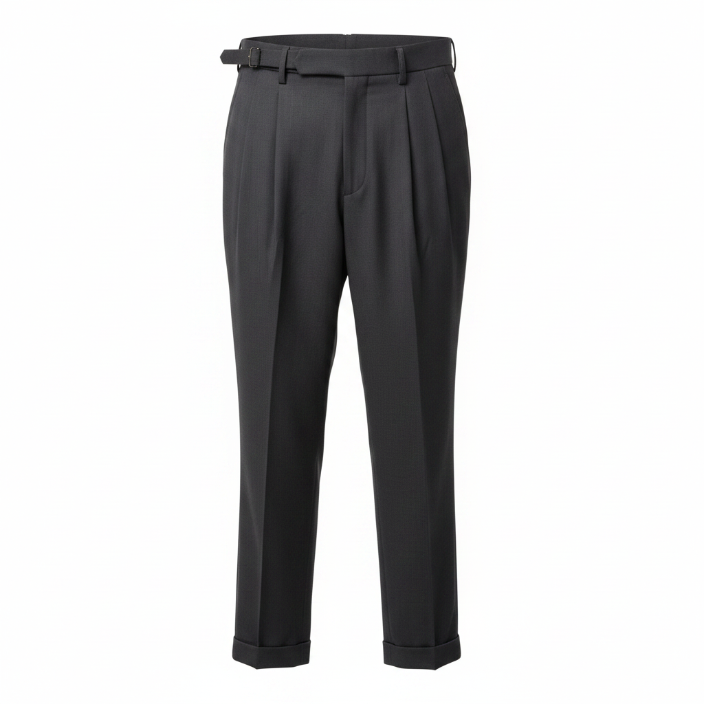 Men's dark grey Gurkha dress trousers ghost mannequin front view