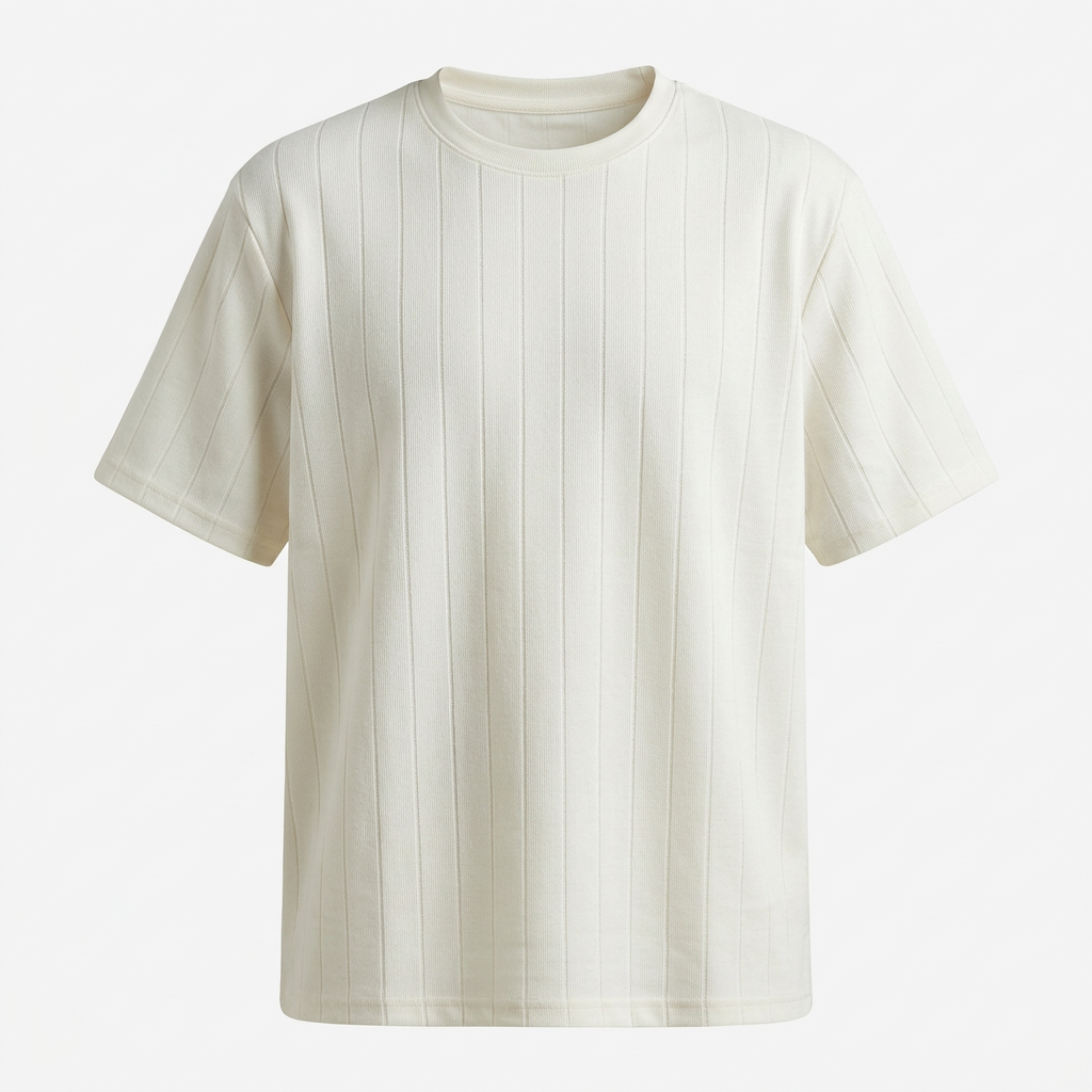White textured crew-neck T-shirt, ghost mannequin front view