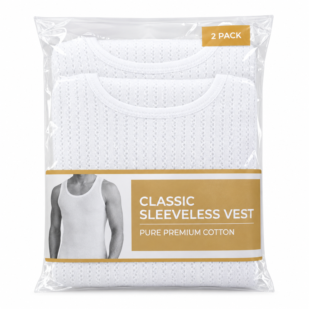 2-Pack Classic White Sleeveless Vest Singlets – Pack Shot