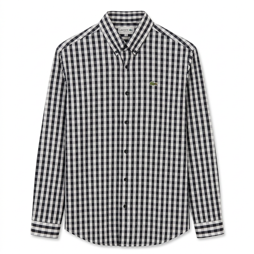 Men’s black and white gingham long-sleeve shirt, generated ghost mannequin view
