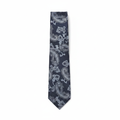 Navy Blue Silver Paisley Baroque Woven Necktie – Flat Lay