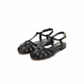 Women's black woven cage flat sandal — ghost mannequin view