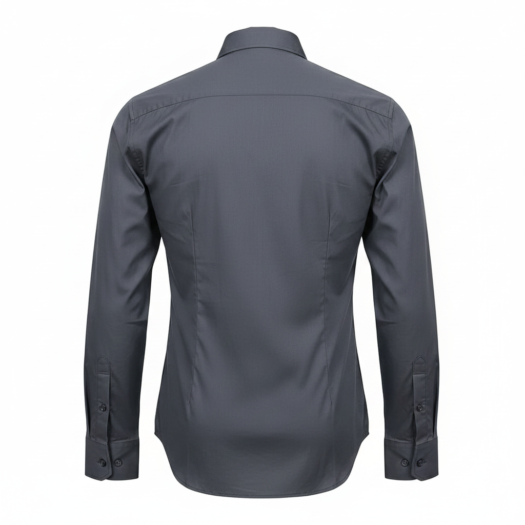 Charcoal grey plain long-sleeved shirt ghost mannequin back view