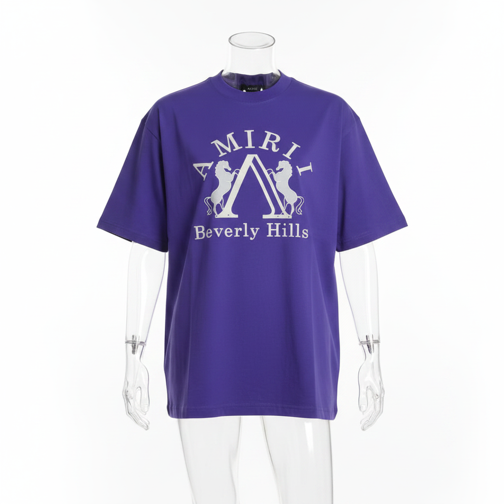 Purple Amiri Beverly Hills Crest Logo Short-Sleeved Shirt - Ghost Mannequin Front