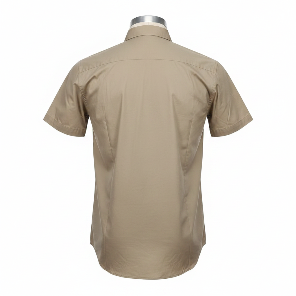 Khaki Striped Short-Sleeved Shirt - Ghost Mannequin Back
