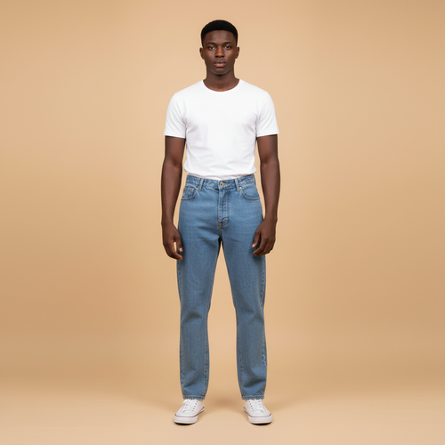 Men's Medium Wash Straight-Leg Denim Jeans - Model Shot