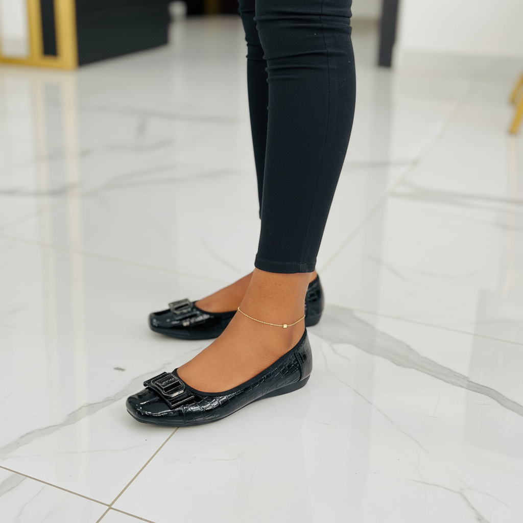 Layinka Store Croc Patent D-Ring Ballet Flats – Model Shot