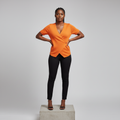 Orange V-Neck Wrap Ribbed Blouse - Model Shot