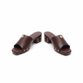 Women's burgundy leather studded block heel mule — ghost mannequin pair view, left and right shoe