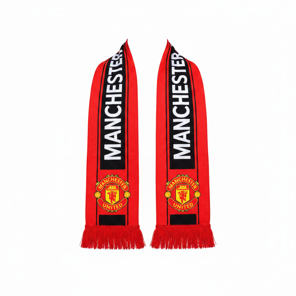 Red and black football fan scarf ghost mannequin front view