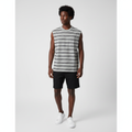 Man wearing the grey striped sleeveless top
