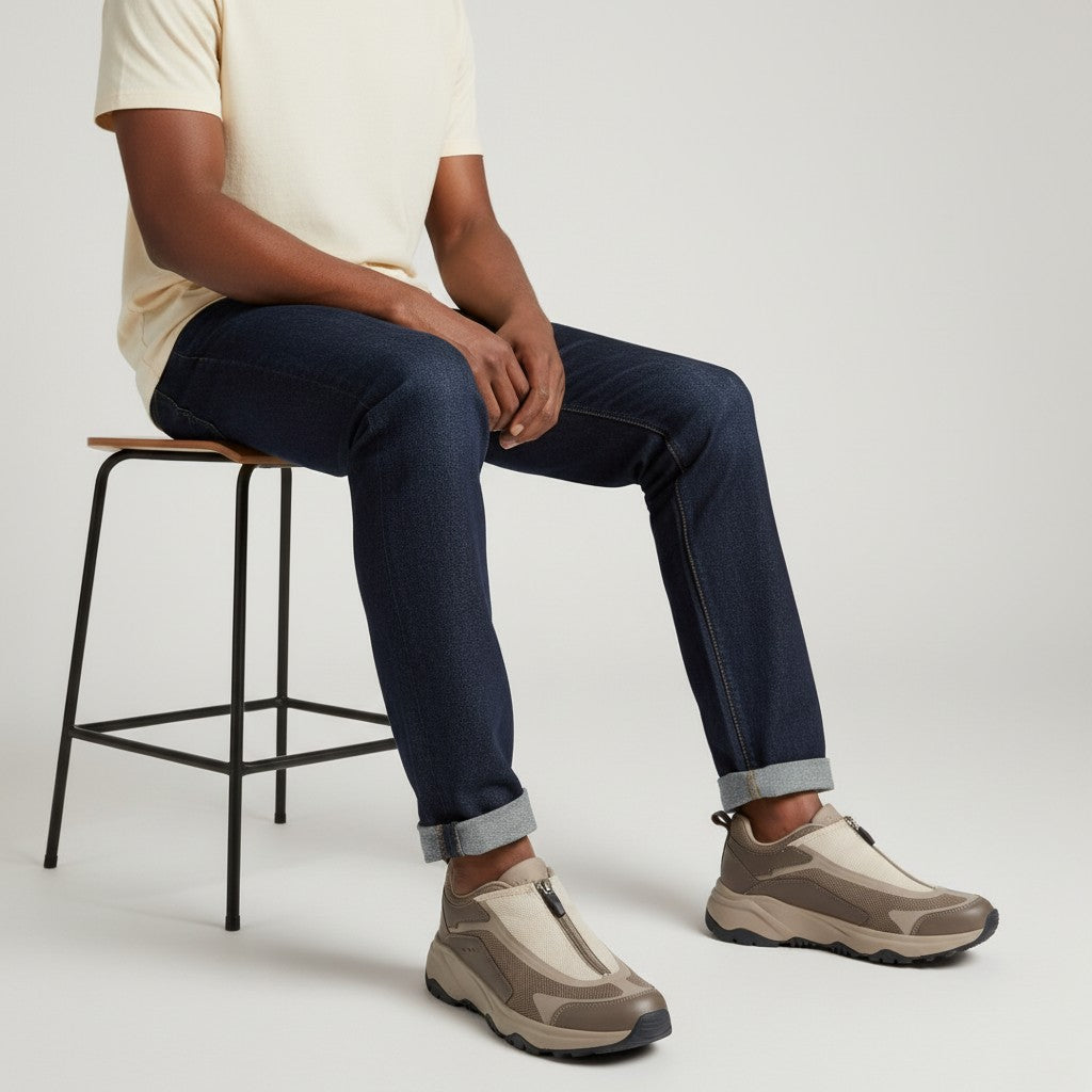 Men's Taupe Two-Tone Zip-Up Slip-On Sneaker