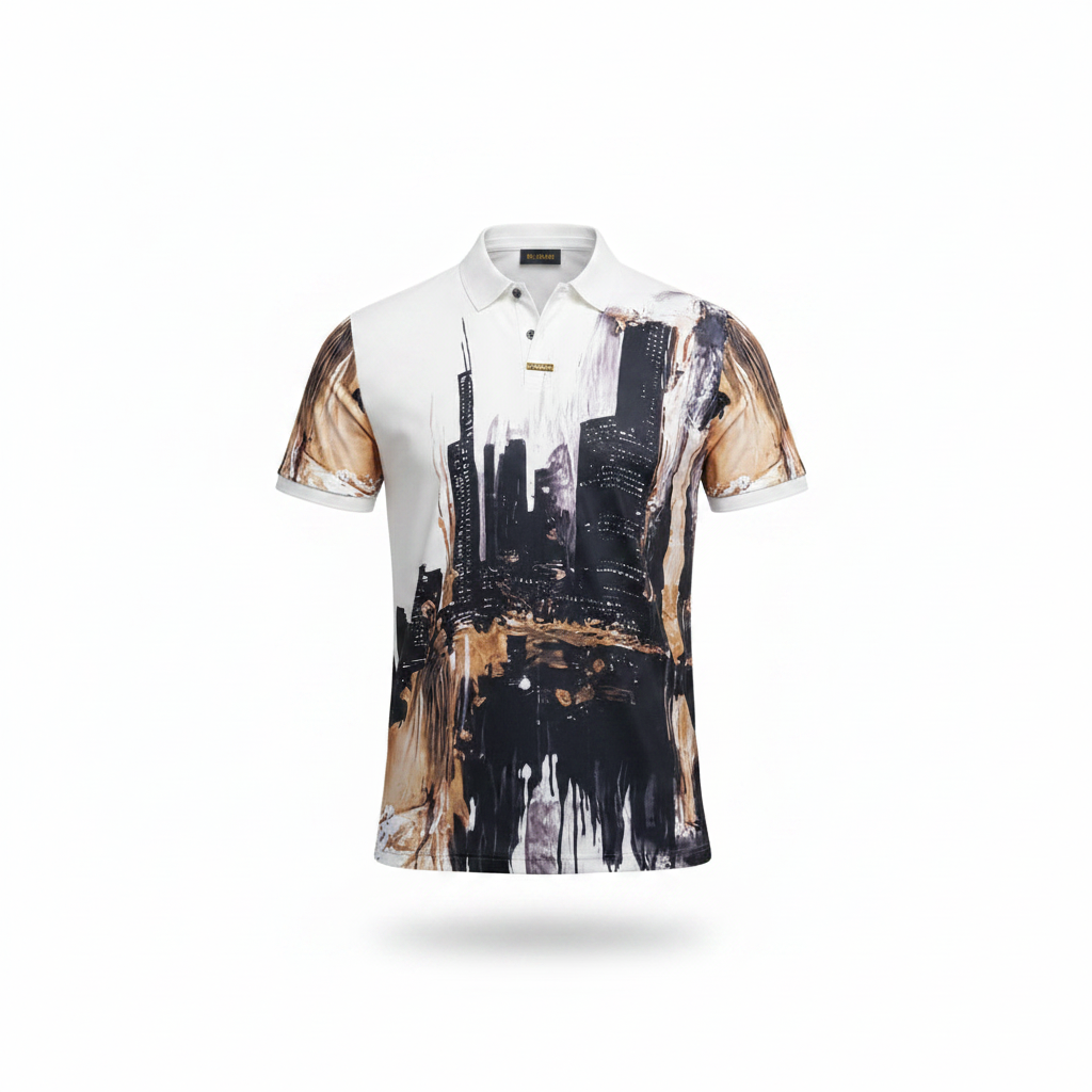 Urban Cityscape Print Polo Shirt - Ghost Mannequin