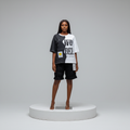 Black White Colourblock Smiley Slogan Top & Shorts Set - Model Front View