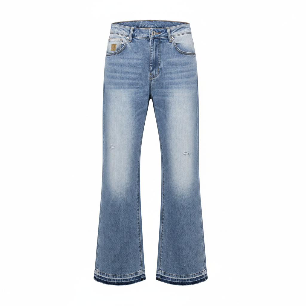 Men's Light Blue Washed Wide-Leg Flared Denim Jeans – Ghost Mannequin Front View