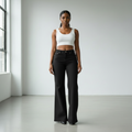 Black wide-leg jeans front view on model