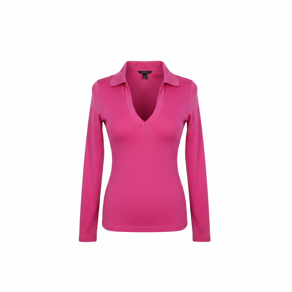 Women's Collared V-Neck Long-Sleeve Fitted Top - Ghost Mannequin