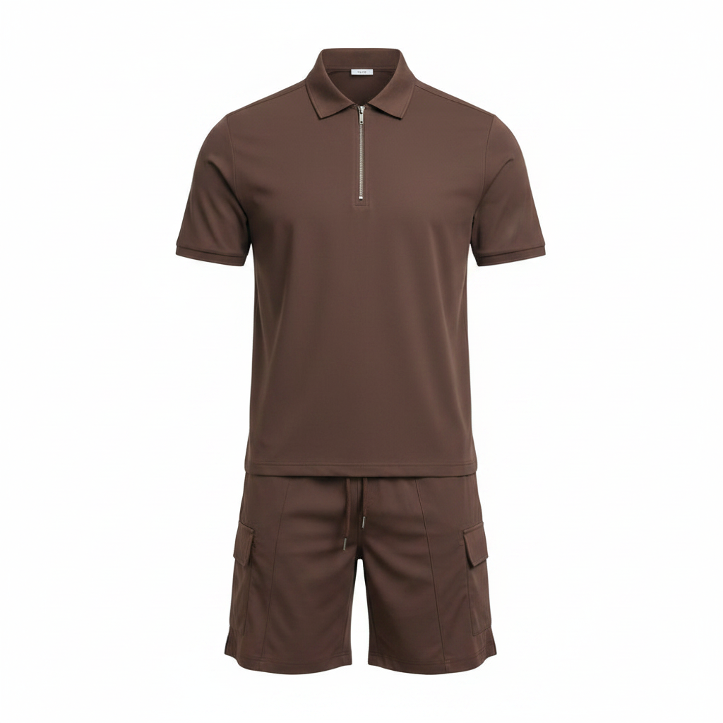 Men's Chocolate Brown Zip Polo & Matching Shorts Co-ord Set – Ghost Mannequin