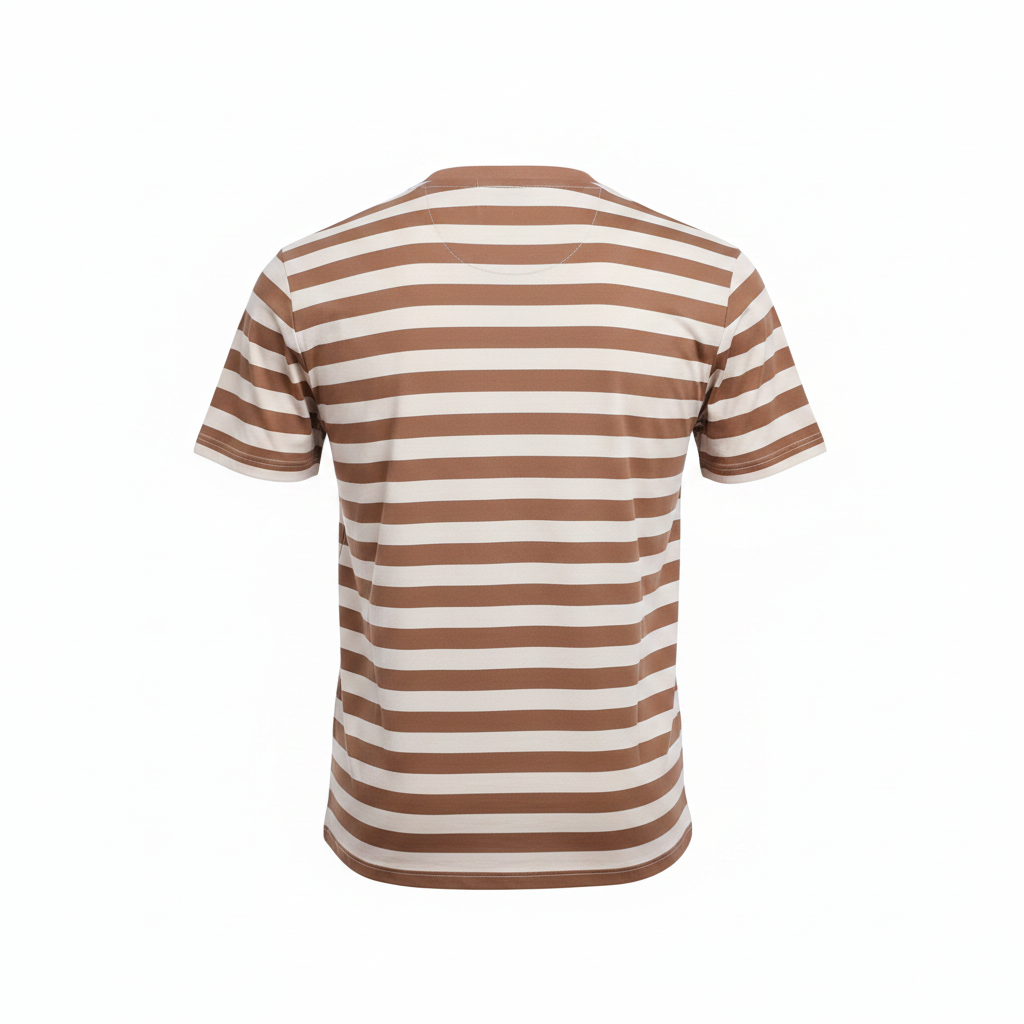 Ghost mannequin back view of camel white stripe T-shirt