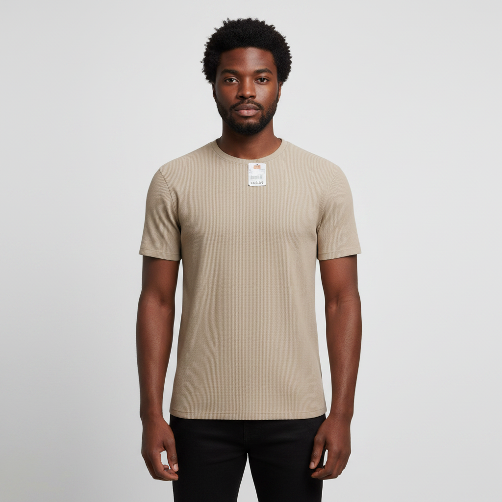 Ribbed Crew Neck Tee – Model Front View