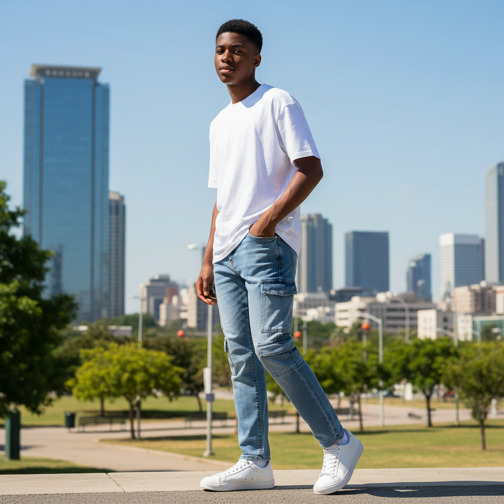Boys Cargo Denim Jeans - Model Shot