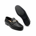 Men's black embossed leather loafer with gold hardware - ghost mannequin pair view