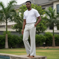 Men's Light Grey Wide-Leg Palazzo Trousers – Nigerian Male Model Shot