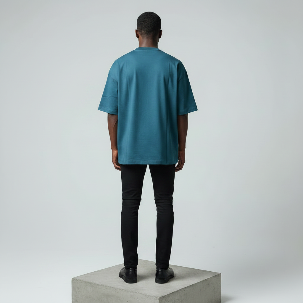 Teal Blue Grimmark Gothic Graphic Oversized Tee - Model Back