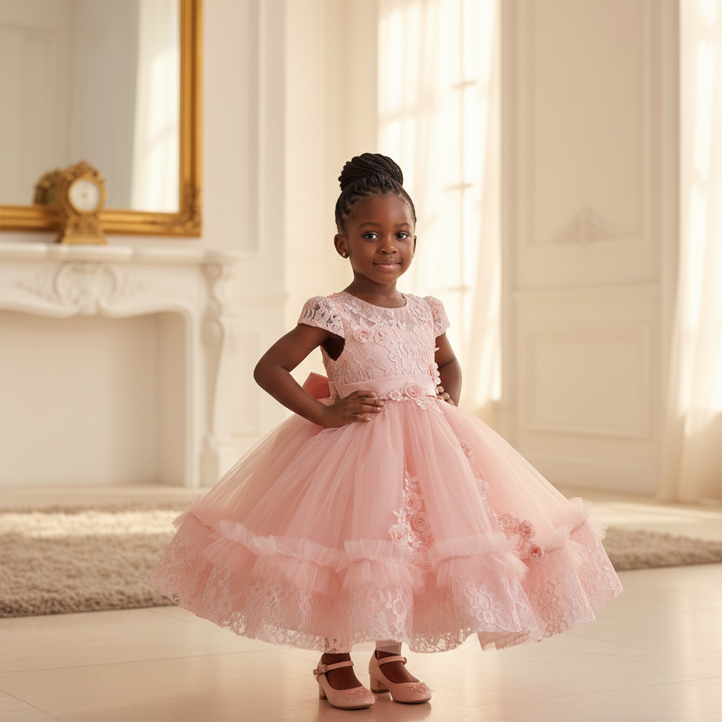 Nigerian girl model wearing Girls Tulle Ball Gown Dress