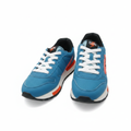 Women's teal and orange graphic panel lace-up sneaker ghost mannequin pair view