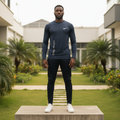 Men's Navy Blue Long-Sleeve Athletic Performance Shirt – Nigerian Male Model