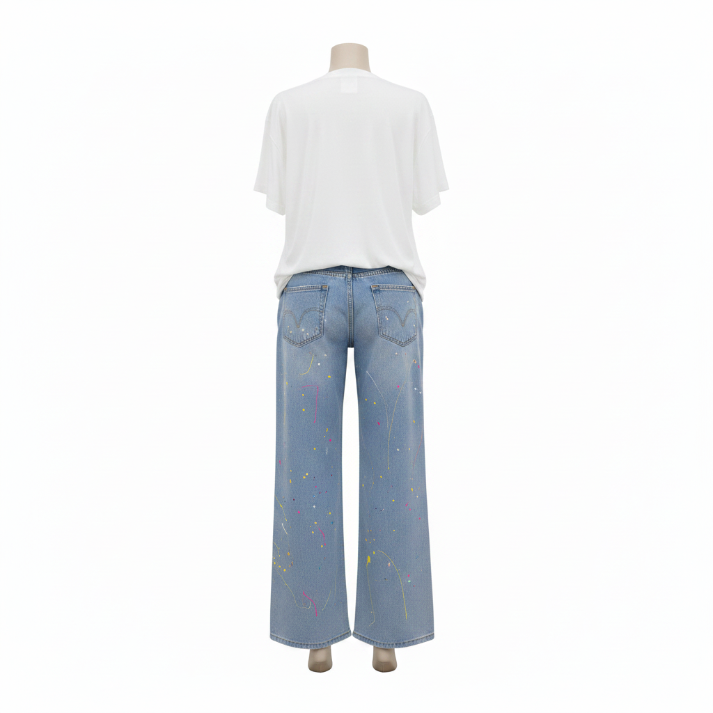 White Embellished Top & Ripped Jeans Set - Ghost Mannequin Back