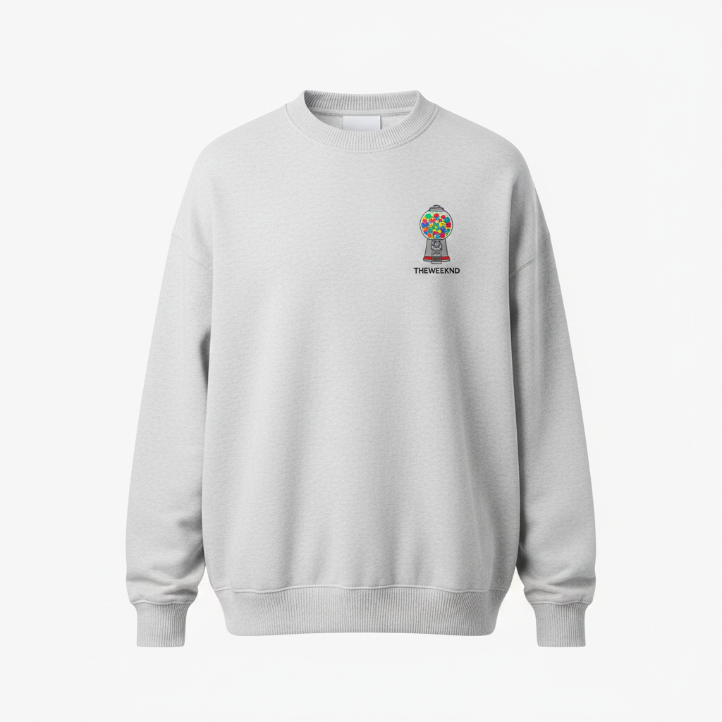 Ghost mannequin white grey The Weeknd gumball machine sweatshirt front chest logo
