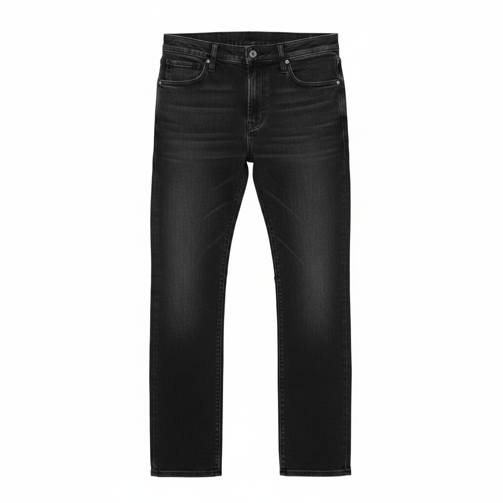 Ghost mannequin view of Men's Black Washed Denim Straight-Leg Jeans