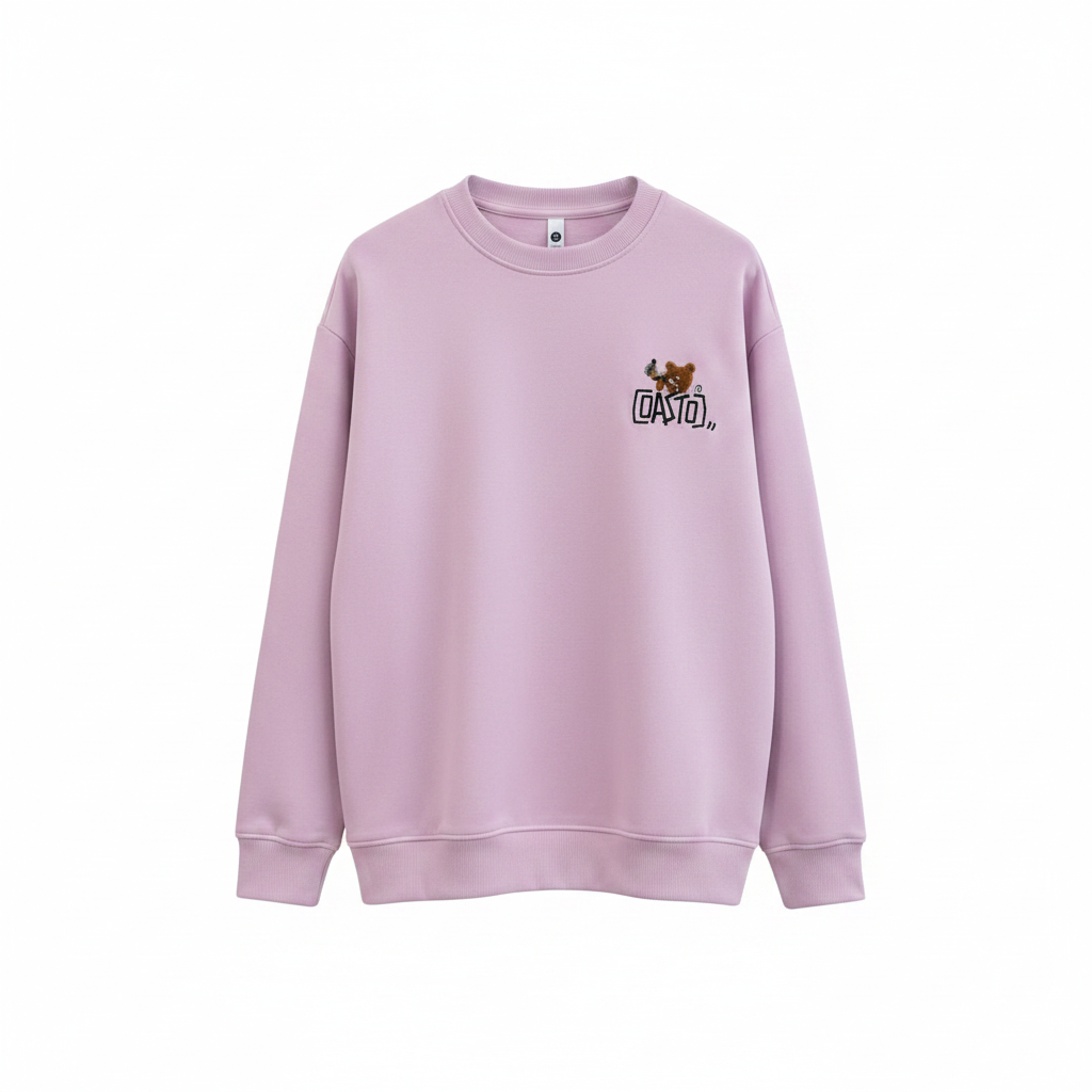Ghost mannequin lilac purple DASTO bear sweatshirt front view
