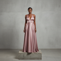 Dusty Rose Satin Halter Neck Maxi Gown - Model Shot