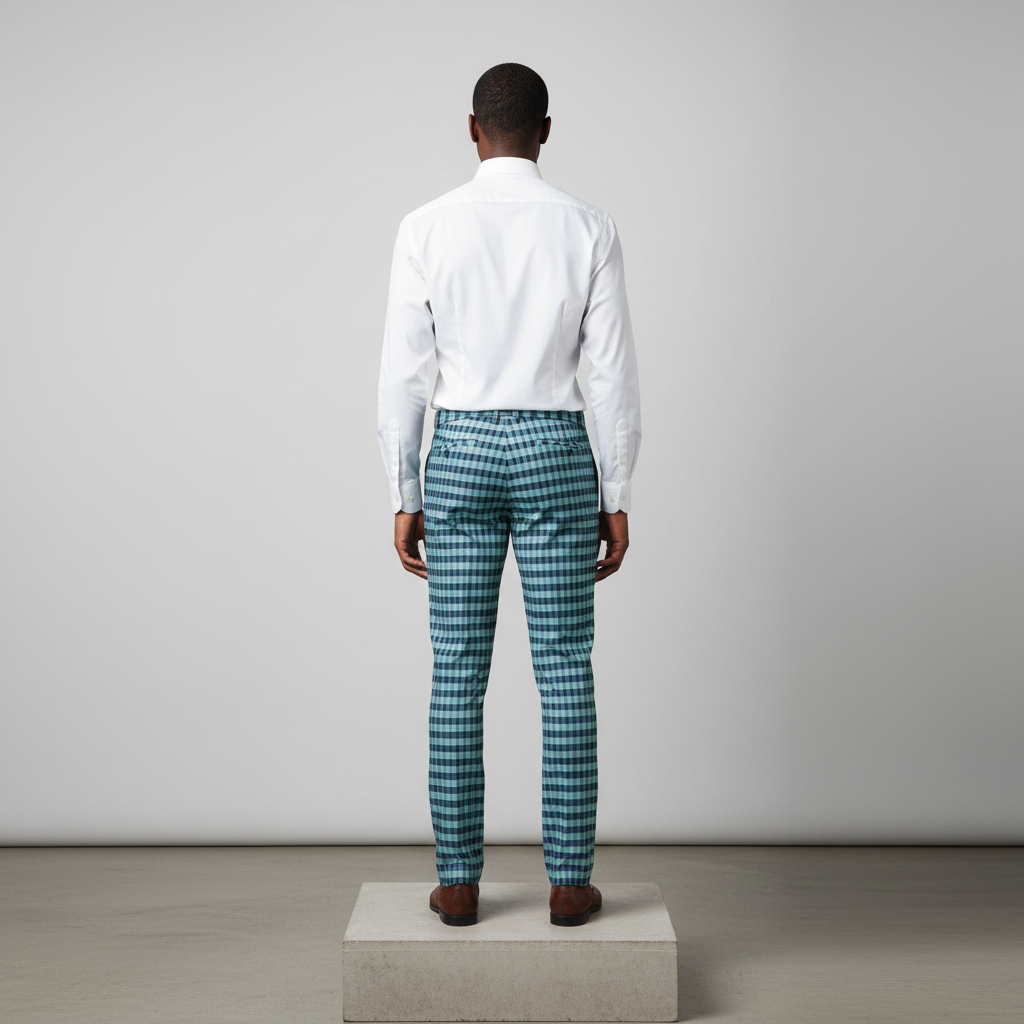 Mint Green Navy Gingham Trousers – Back Model