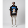 Model wearing the black graffiti character graphic tee
