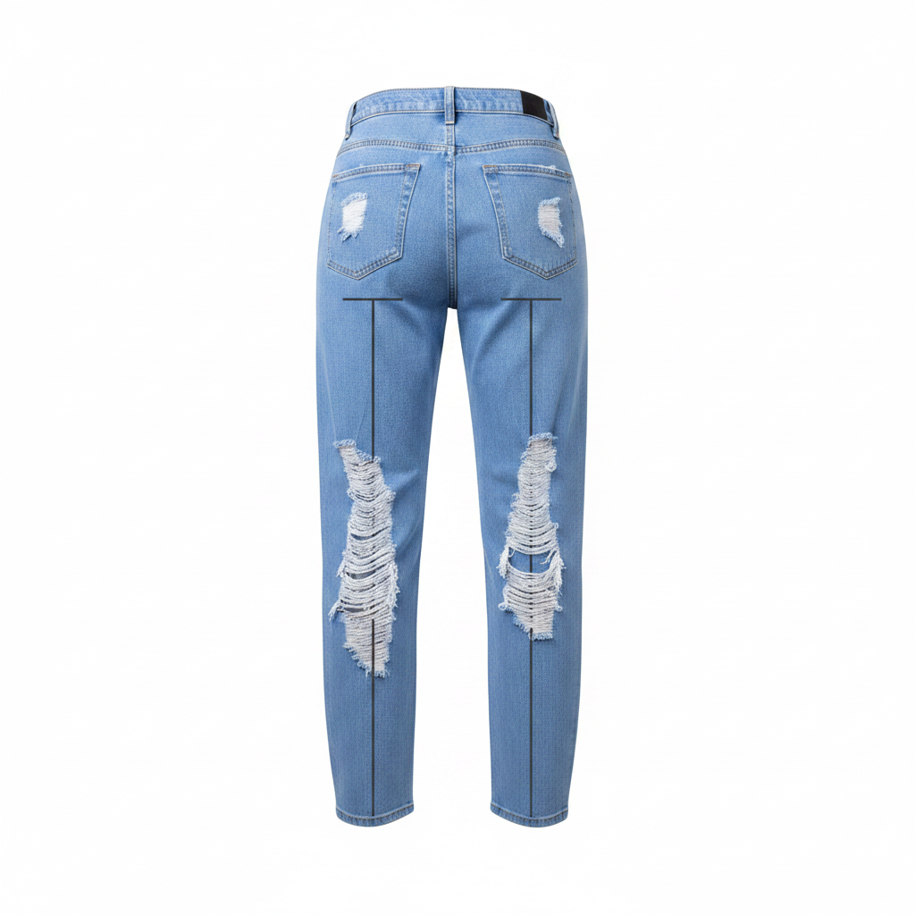 Light Blue Heavy Ripped Jeans – Back Ghost Mannequin